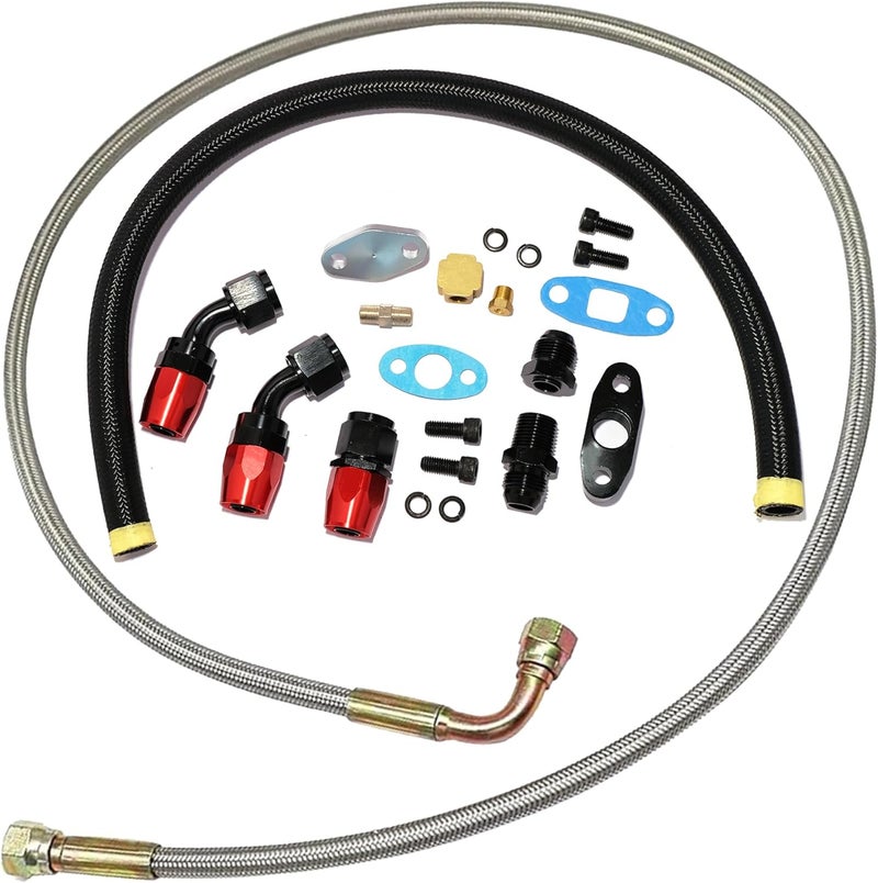 ZTYAFEI Universal Turbocharger Oil Feed and Drain Return Line Kit-Compatible with T3 T4 GT35 T70 T66 T61 T60 T04E T04 GT32 GT40 GT42 GT4088R GT4049R GT42R/RS GT4294R GT4202R - Image 1